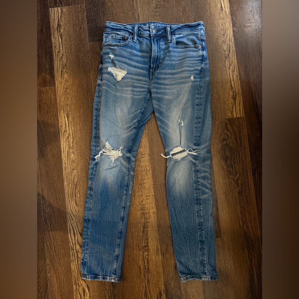 American Eagle Outfitters Men's Ripped Skinny Jeans - Blue